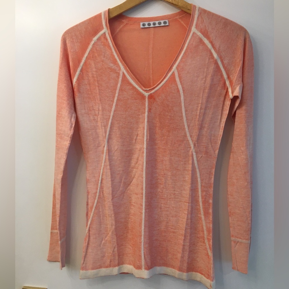KOKUN orange v neck over-dye sweater Sz xs